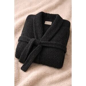 SKIMS Plush Bouclé Robe Black Belted Cozy Lounge Wrap S/M